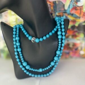 Elegant Turquoise Blue 3-layer Beaded Necklace